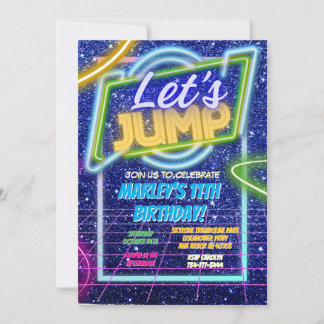 Jump Party Bounce Neon Trampoline Park  Invitation
