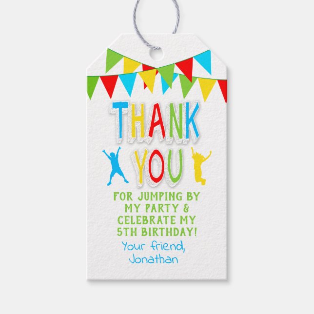 Jump party bounce primary colours favour tag (Front)