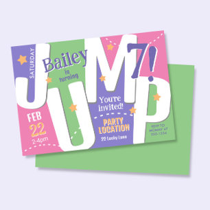 Jump Party Cute Girls Pastel Spring Birthday Invitation
