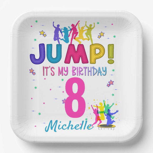 Jump Party It's my birthday Trampoline Bounce  Paper Plate (Front)