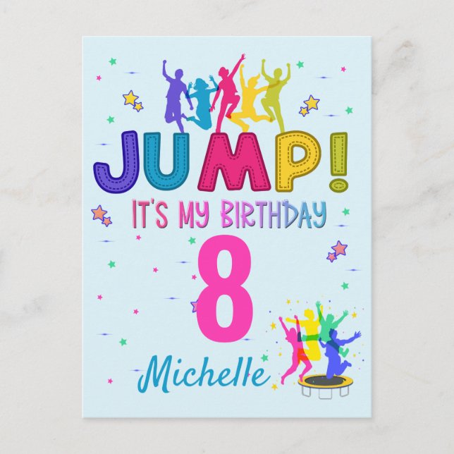 Jump Party It's my birthday Trampoline Bounce  Postcard (Front)