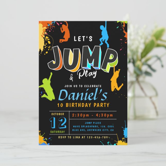  Jump Party Let's Jump Boy Birthday  Invitation (Standing Front)