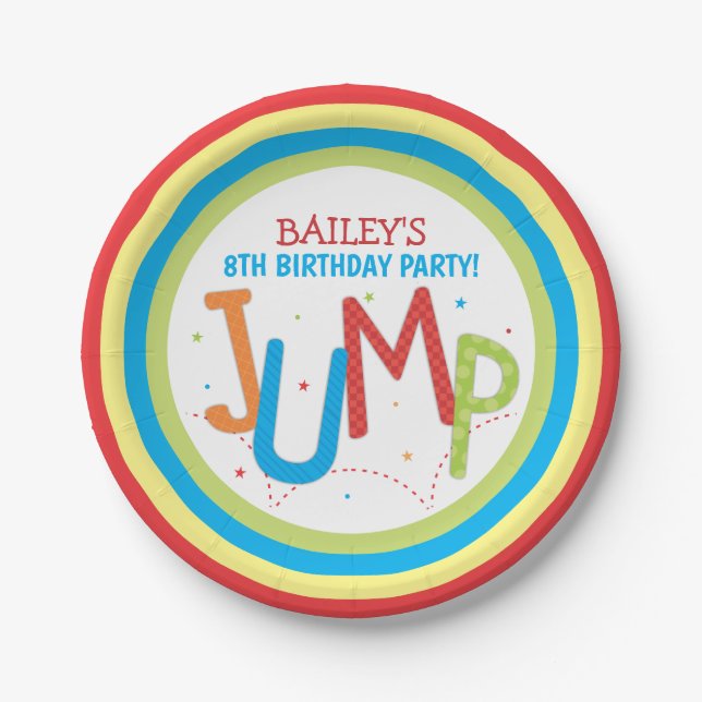 Jump Party Trampoline Birthday Party Paper Plate (Front)