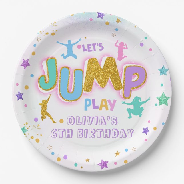 Jump Play Birthday Jump Trampoline Paper Plate (Front)