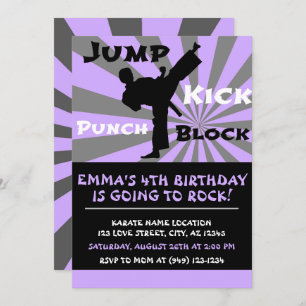 Jump Punch Kick Block Karate Party Birthday Invitation