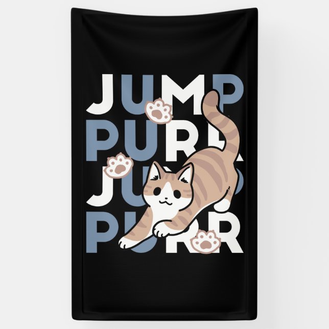 Jump Purr Jump: Playful Cat Design with Fun Art Banner (Vertical)