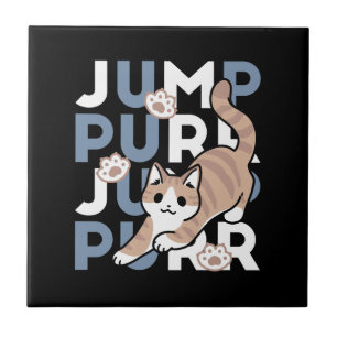 Jump Purr Jump: Playful Cat Design with Fun Art Ceramic Tile