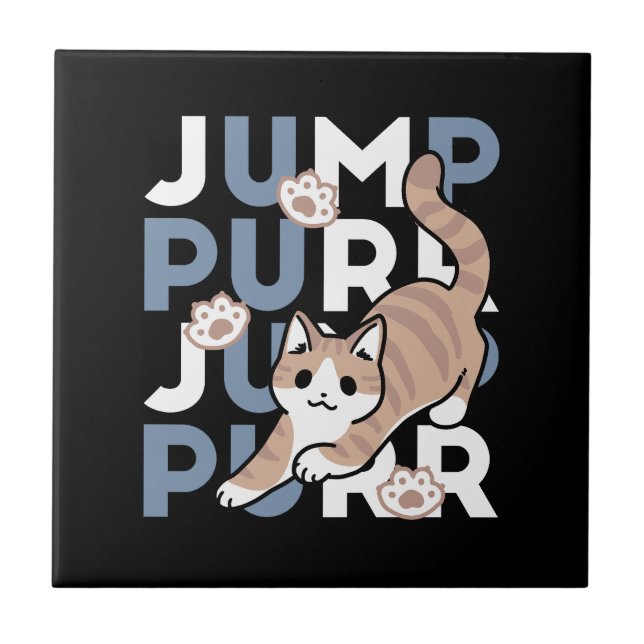 Jump Purr Jump: Playful Cat Design with Fun Art Ceramic Tile (Front)