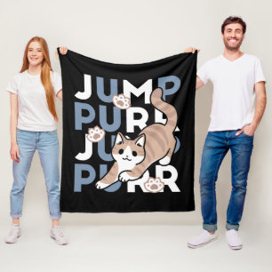 Jump Purr Jump: Playful Cat Design with Fun Art Fleece Blanket