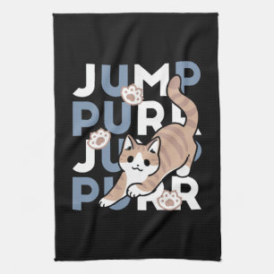 Jump Purr Jump: Playful Cat Design with Fun Art Tea Towel