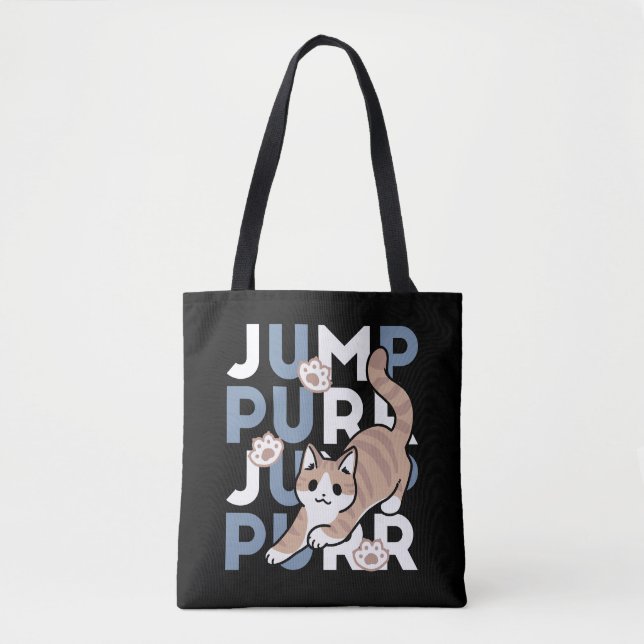Jump Purr Jump: Playful Cat Design with Fun Art Tote Bag (Front)