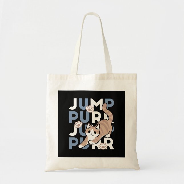 Jump Purr Jump: Playful Cat Design with Fun Art Tote Bag (Front)