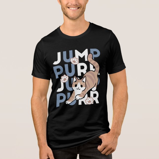 Jump Purr Jump: Playful Cat Design with Fun Art Tri-Blend Shirt (Front)