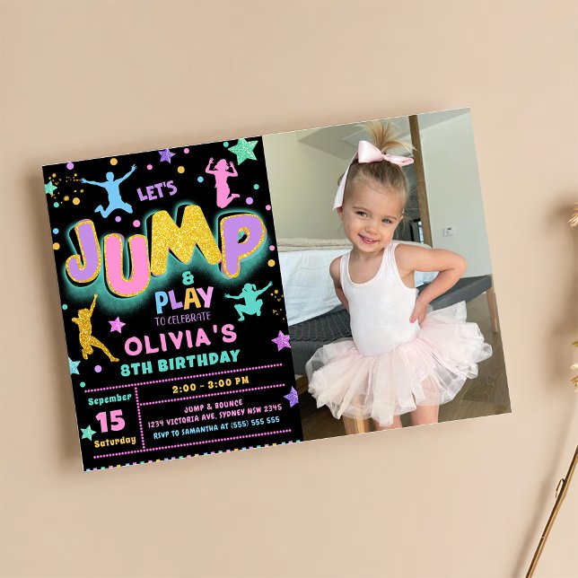Jump Trampoline Birthday Party Photo Invitation (Creator Uploaded)