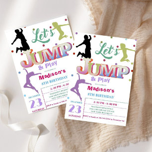 Jump Trampoline Colourful girl birthday party Invitation