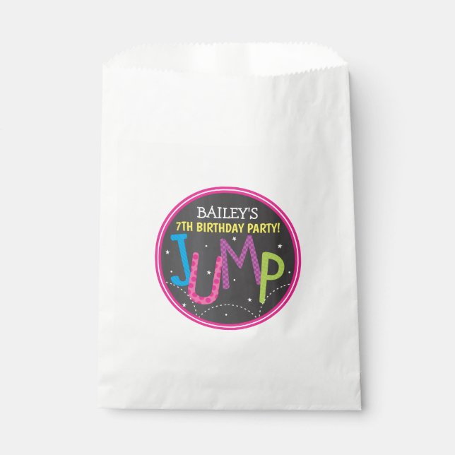 Jump Trampoline Girl Birthday Party Neon Chalk Favour Bag (Front)