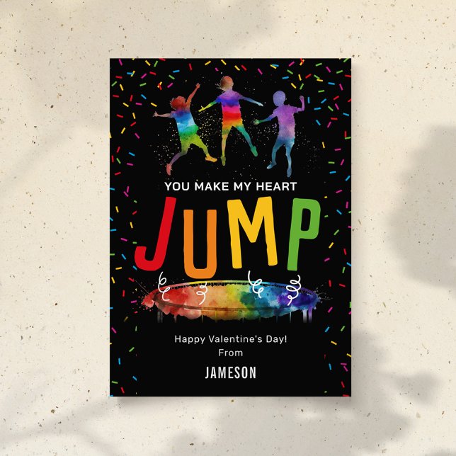Jump Trampoline Kids Valentines Day Holiday Card (Creator Uploaded)