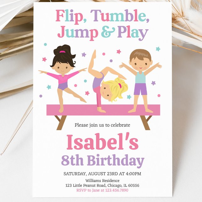 Jump Tumble Gymnastics Birthday Invitation (Creator Uploaded)