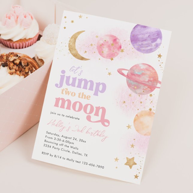 Jump TWO the Moon Birthday Invitation (Creator Uploaded)