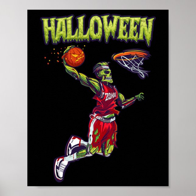 Jump Zombie Basketball Dunk Player Halloween Pumpk Poster (Front)