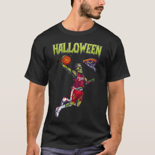Jump Zombie Basketball Dunk Player Halloween Pumpk T-Shirt