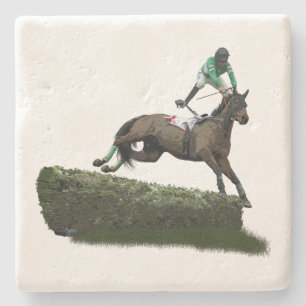 Jumper Horse & Jockey In Green Stone Coaster