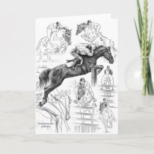 Jumper Horses Montage Drawing by Kelli Swan Card