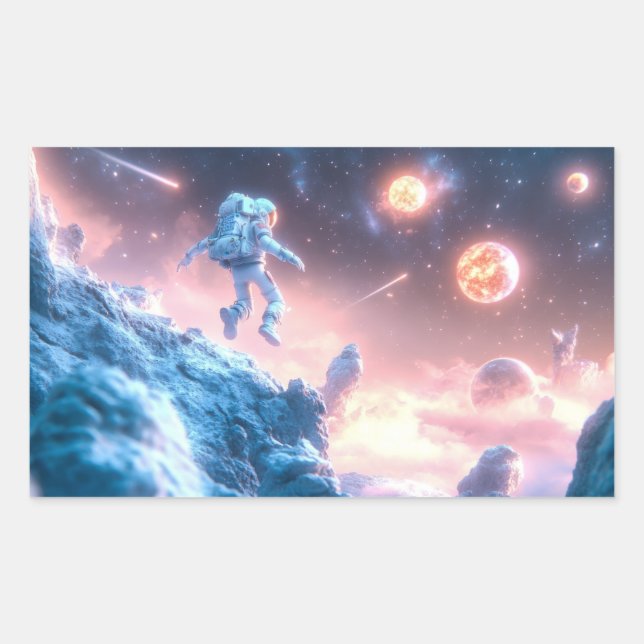 Jumping Astronaut Rectangular Sticker (Front)