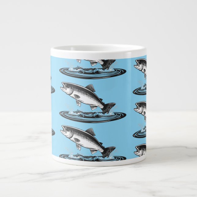 jumping atlantic salmon fish large coffee mug (Front)