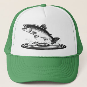 jumping atlantic salmon fish trucker hat