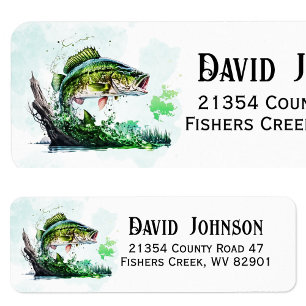 Jumping Bass Fish Fisherman Return Address Label