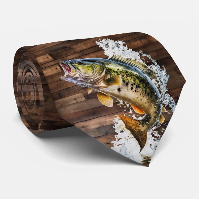 Jumping Bass Gone Fishing Tie (Rolled)