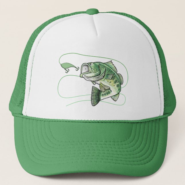 Jumping Bigmouth Bass Fishing Trucker Hat (Front)