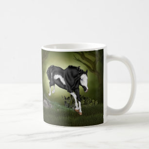 Jumping Black and White Overo Paint Horse Coffee Mug
