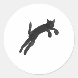 jumping black cat classic round sticker