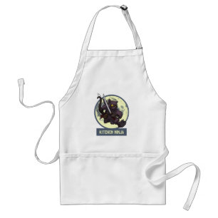 Jumping Black Cat Kitchen Ninja Animal Artwork Standard Apron