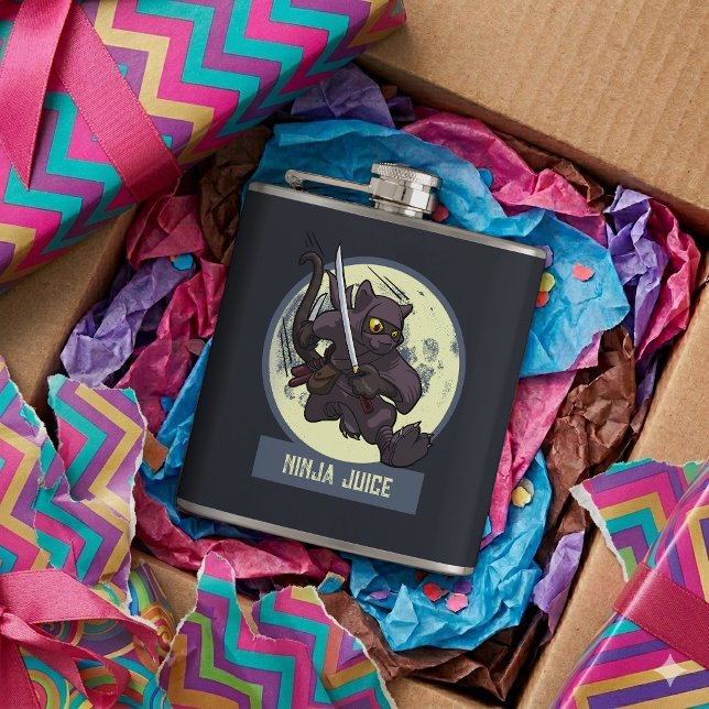 Jumping Black Cat Ninja Alternative Animal Artwork Hip Flask (Creator Uploaded)