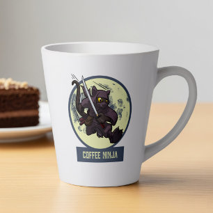 Jumping Black Cat Ninja Alternative Animal Artwork Latte Mug