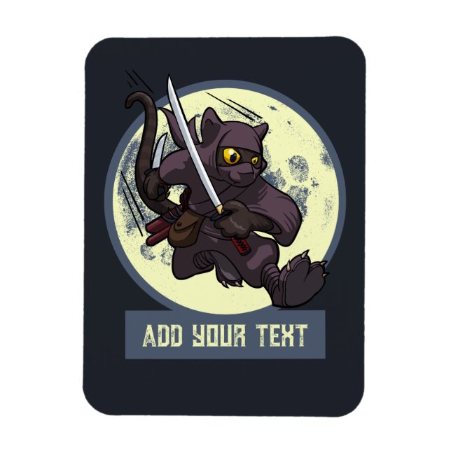 Jumping Black Cat Ninja Alternative Animal Artwork Magnet (Vertical)
