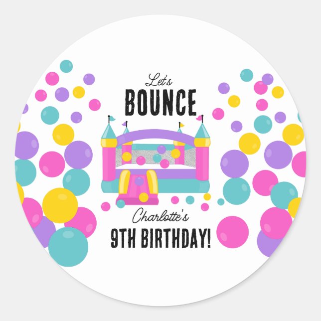 Jumping Bouncy Castle Girls Birthday Party Classic Round Sticker (Front)
