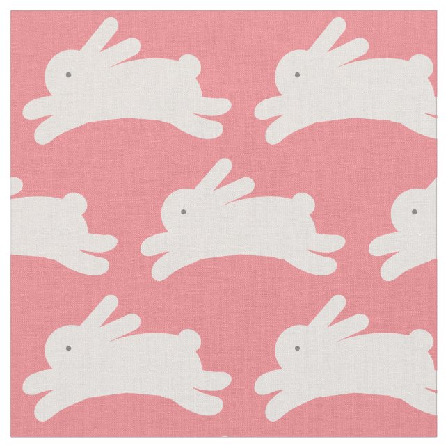 Jumping Bunny Pattern Pink Fabric (Close Up)