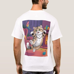 Jumping Cat Fun   Cute and Cheerful Pet Artwork T-Shirt