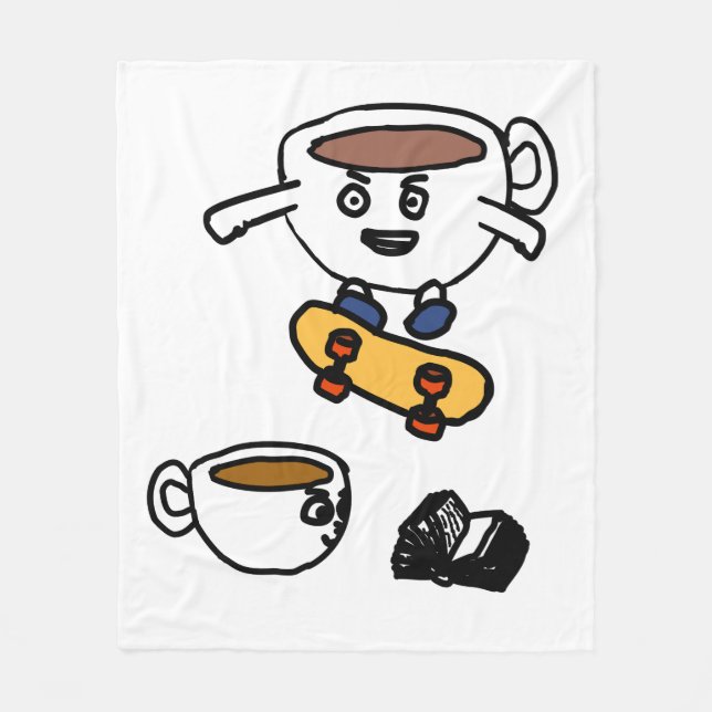 Jumping Coffee Cup & Reading Mug Duo Fleece Blanket (Front)