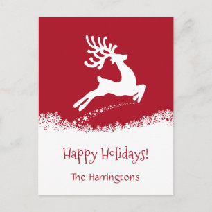 Jumping Deer custom text Holidays postcard