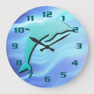 Jumping Dolphin 3D effect Cool Blue Large Clock