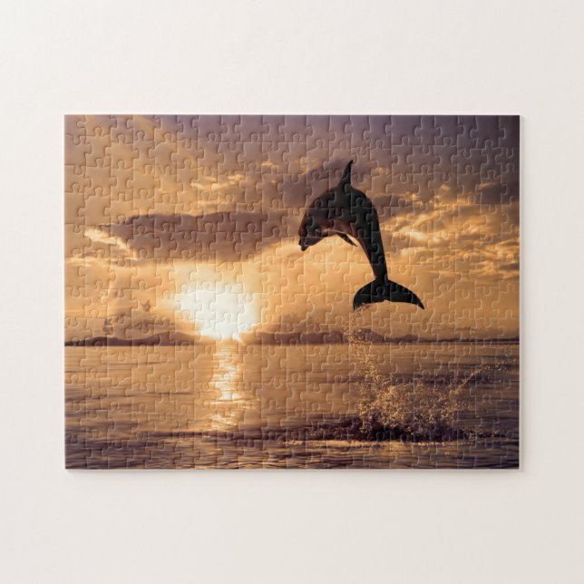 Jumping Dolphin in Sunset, Jigsaw Puzzle (Horizontal)