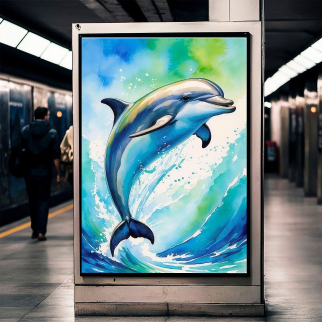 Jumping Dolphin Ocean Waves Watercolor Poster  (Creator Uploaded)