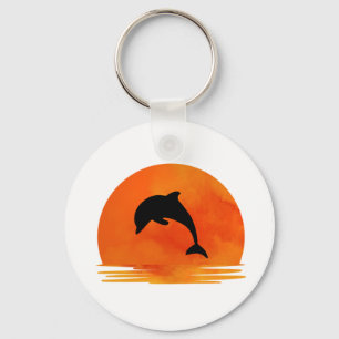 Jumping Dolphin Silhouette on Button Key Ring