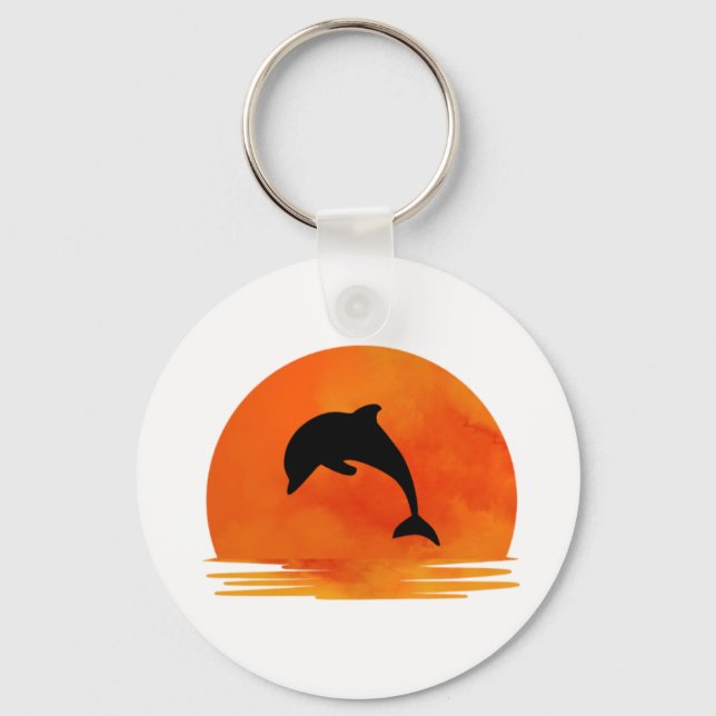 Jumping Dolphin Silhouette on Button Key Ring (Back)