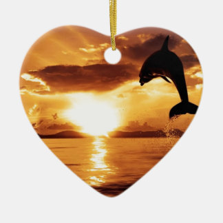 jumping dolphin with beautiful sunset over the sea ceramic tree decoration